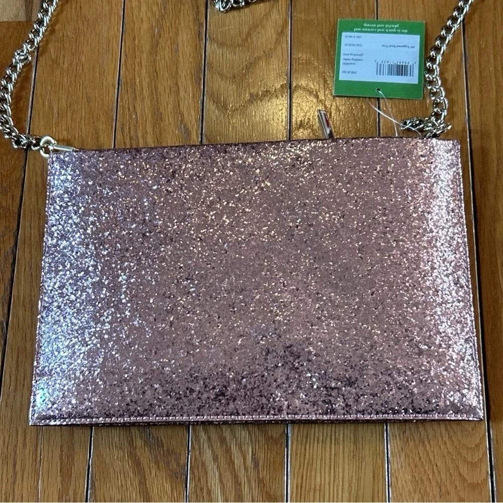 NWT New Kate Spade Wedding Belles Glitterbug Crossbody Clutch Pink Rose Purse